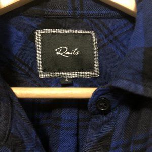 Rails Hunter Button Down Flannel Shirt Cobalt Blue and Black Check Plaid